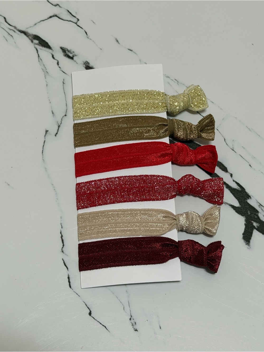 Set of 6 Sparkle Hair Ties in Gold, Red, Champagne, Burgundy
